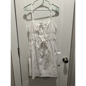Women’s Sim & Sam White Knit Sundress Large With Pockets Ruched Tie Beach